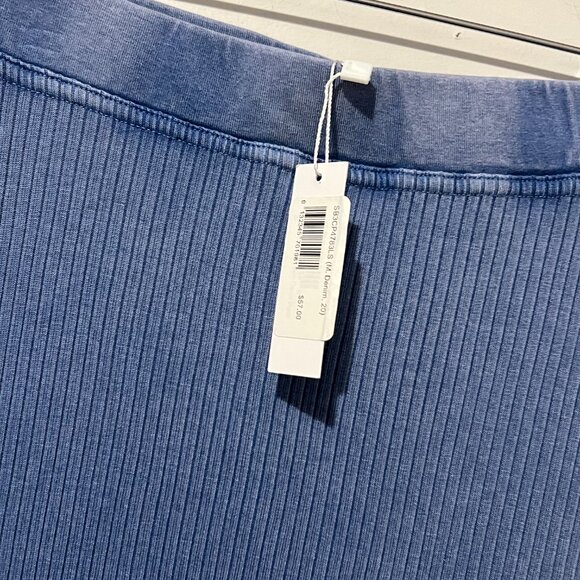 Women's Maxi Skirt Medium Ribbed Blue Long 5 Stars Pull On Elastic Waist Modest - Picture 3 of 6